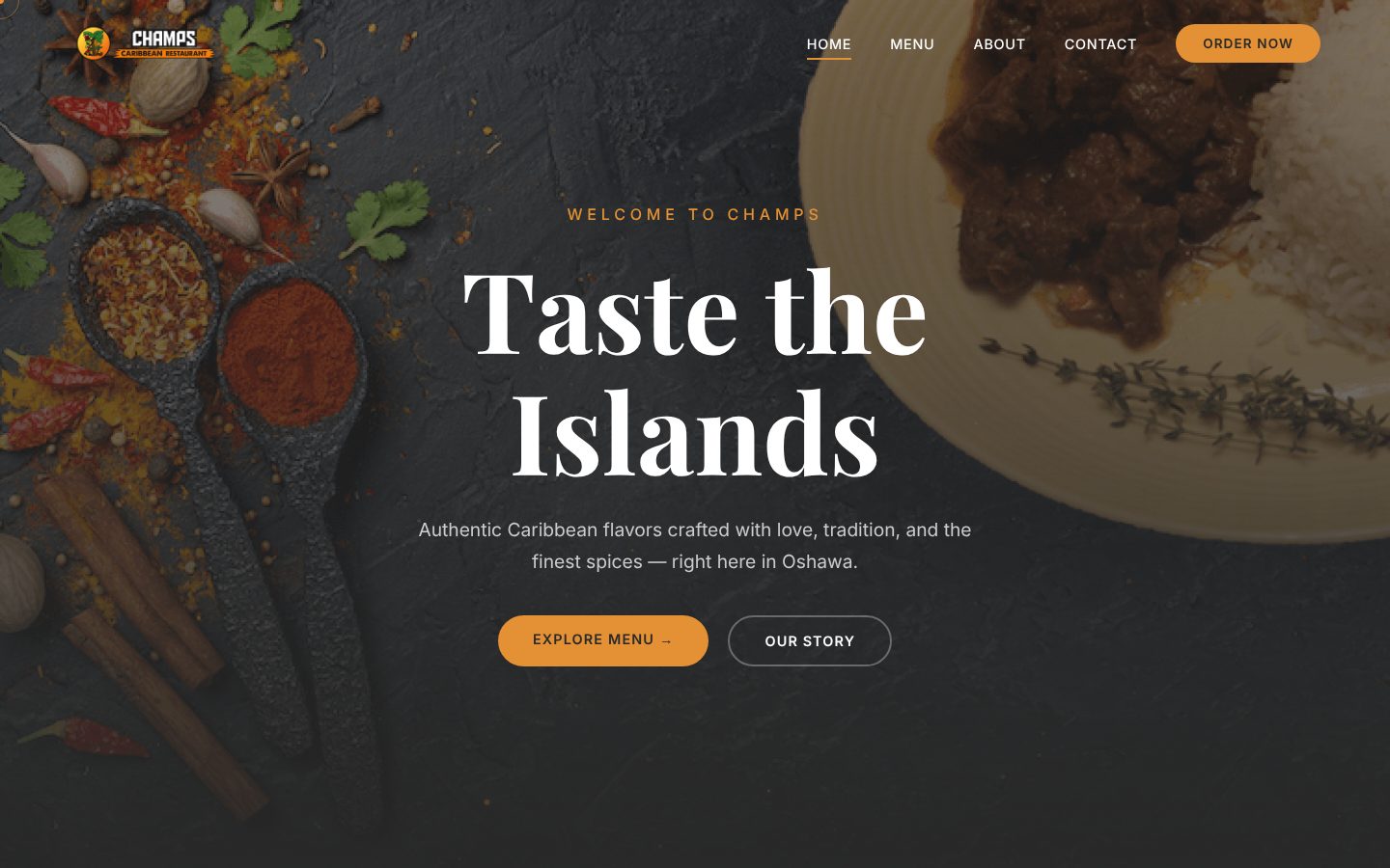 Champs Caribbean Restaurant website homepage